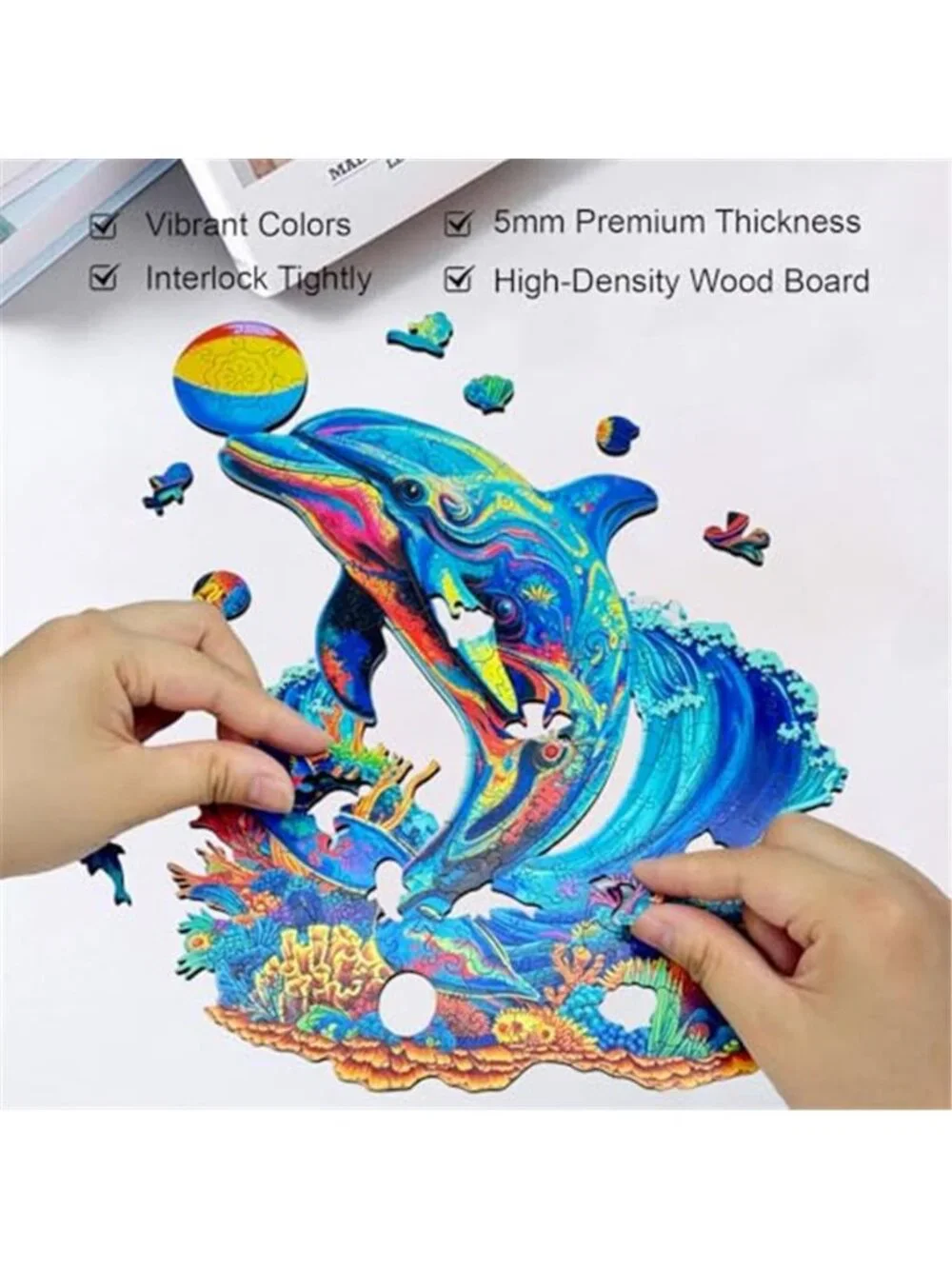 Wooden Puzzles Playful Dolphin Wooden Jigsaw Puzzle, 200 Pieces